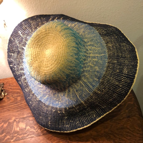J Crew blue and natural straw hat